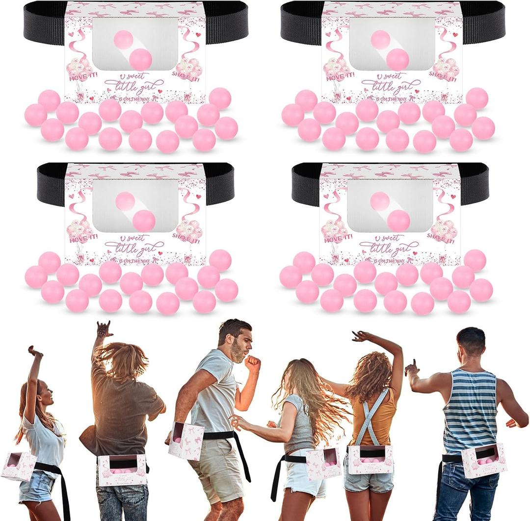 Lunmon 4 Sets Pink Bow Baby Shower Swing Shaking Balls Activity Set for Adult Novelty Twerk Includes 40 Balls, Ribbon & Cardboard Boxes Bridal Shower for Outdoors Indoors