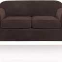 PrinceDeco Velvet Couch Cover Loveseat Covers for 2 Cushion Couch 3 Piece Sofa Covers for Dogs Washable Loveseat Covers Width Up to 72 Inch No Slip Stretch Sofa Slipcover (Medium, Brown)