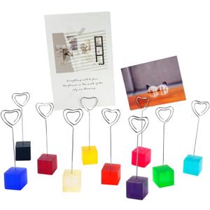 10 pcs Paper Clip Hoder for Desk, Table Number Card Hoders Polaroid Photo Clip Stand for Postcard Picture Memo Menu Monmory Photo Christmas Wedding Number Card Display with Colorful Cube Base