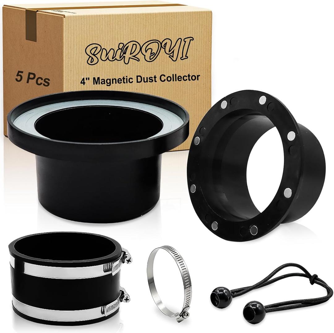4 Inch Magnetic Dust Collection Fittings Super Magnetic Dust Collectors Kit with 8 Industrial-Grade N52 Magnets Double Rubber Gasket for Dust-Tight Seal Compatible with Shop Vac & Dust Collectors