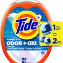 Tide Ultra OXI Power PODS with Odor Eliminators Laundry Detergent Packs, HE Compatible, Works on Visible and Invisible Dirt, 45 Count Packs