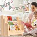 Kids Bookshelf Storage 3-Tier, Book Case for Kids Rooms, Scalloped Wooden Montessori Bookcase for Toddlers & Baby, Small Nursery & Classroom Book Shelves, Solid Wood Organizer, 16.5"l X 10.6"w X 16.5"h