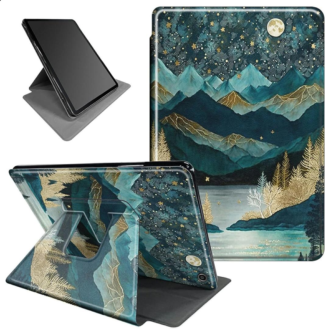 Case for Kindle Fire HD 8 & Fire HD 8 Plus Tablet 10th/12th/14th Generation 2020/2022/2024 360 Rotating Degree Stand Lightweight Protective Smart Cover with Auto Wake/Sleep - Mountains