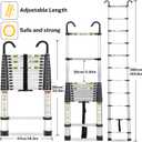 RIKADE Telescopic Ladder, 12.5 ft Aluminum Telescoping Ladder with Non-Slip Feet and Stable Hook, Portable Extension Ladder for Household and Outdoor Working, Max Load 330 lb, Aluminum