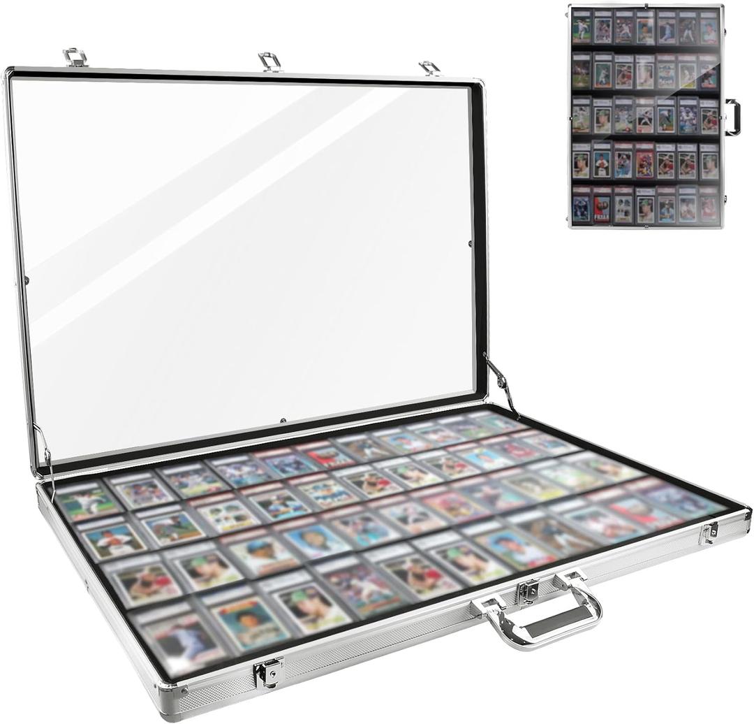 Card Show Display Case Large Aluminum, Trading Card Display Case Suitable for Sports Card/TCG/Jewelry Collection, Silver 34 in X 22 in, 1-Year Coverage