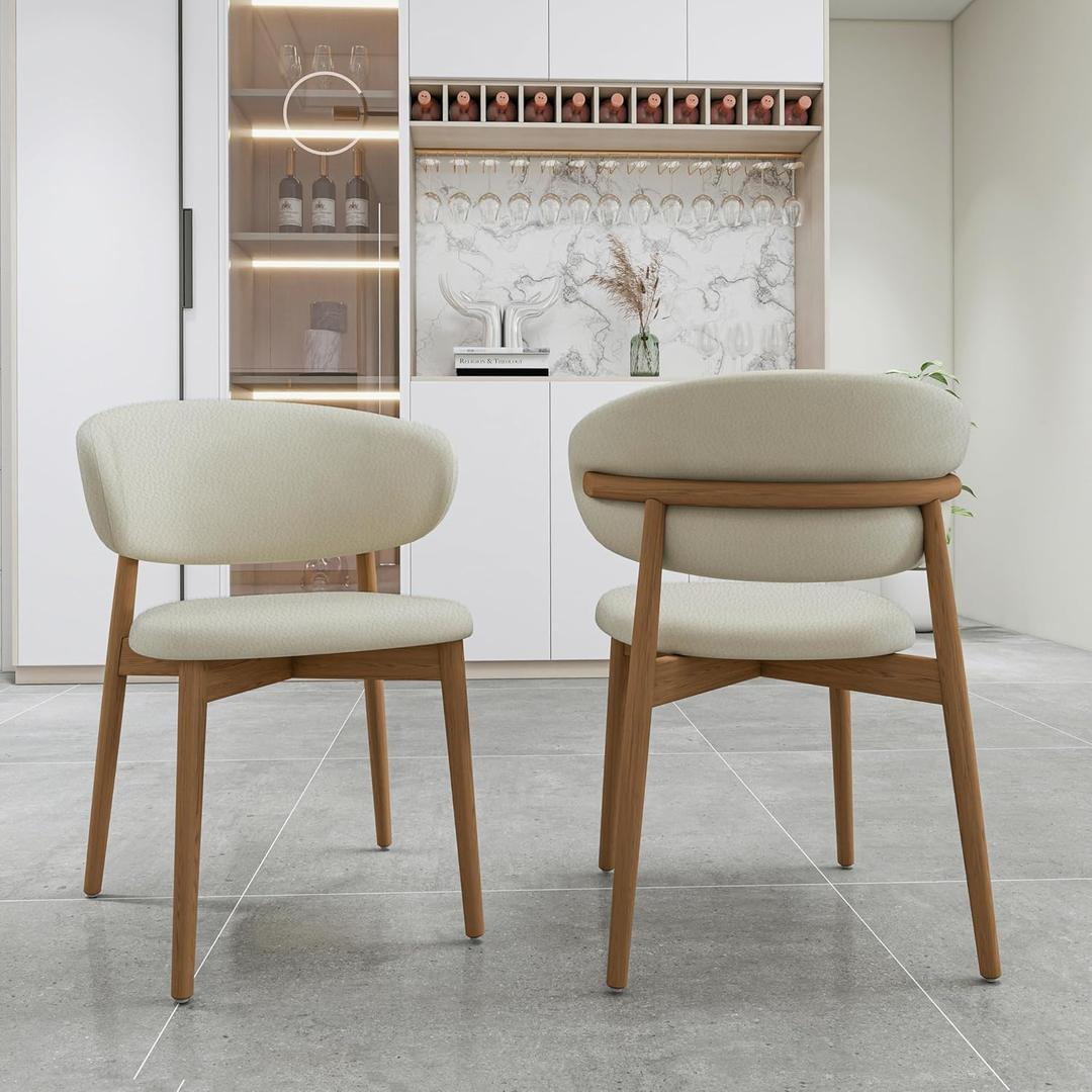 Modern Wooden Dining Chairs Set of 2 Upholstered Kitchen Chairs with Back and Wood Legs for Bedroom Living Reception Room Restaurant (Walnut+Light Khaki)