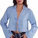 Nasty Gal Womens Cotton Tie Front Collared Wide Cuff Shirt