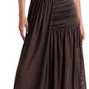 Milumia Women's Ruched Mock Neck Cap Sleeve Mesh Dress Layered Side Slit Long Party Dresses, Large