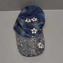 LUCKYBUNNY Women Bling Baseball Cap with Flower, Vintage Adjustable Low-Profile Dad Hat Sport Strap back Caps for Ladies Denim