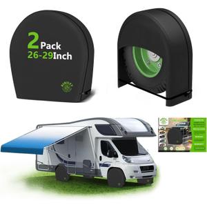 RV Tire Covers Sets of 2,Heavy Duty 600D Polyester Oxford Cloth,26-29Inch | Wheel Tire Covers for Trailers Travel Camper Truck SUV Van,Waterproof,Tear-Resistant,Anti-UV,Snow Protection,Black