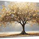 Large Gold Tree of Life Canvas Wall Art Retro Abstract Tree Decor painting Picture Nordic Golden Plant Flowers Posters Prints for living room Bathroom Bedroom Office Hallway Home Decoration, 48"L x 24"W