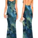 Capuffy Women Tie Dye Maxi Dresses Lace Backless Cocktail Party Dress Spaghetti Straps Mermaid Evening Gown 221(Tie Dye Blue,S)