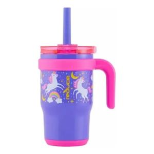 REDUCE 14 Oz Coldee Kids Tumbler with Lid and Straw - Coldee Insulated Travel Mug - Spill-Proof, Sweatproof Stainless Steel, BPA-Free - Includes Handle, Reusable Silicone Straw - Unicorn Magic