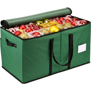 Christmas Ornament Storage Box, Mrrihand Xmas Decoration Organizer with Adjustable Dividers - Storage Container Keeps 128 Holiday Ornaments 3-Inch, Dual Zipper Closure, 600D Tear-Proof Material(Green)