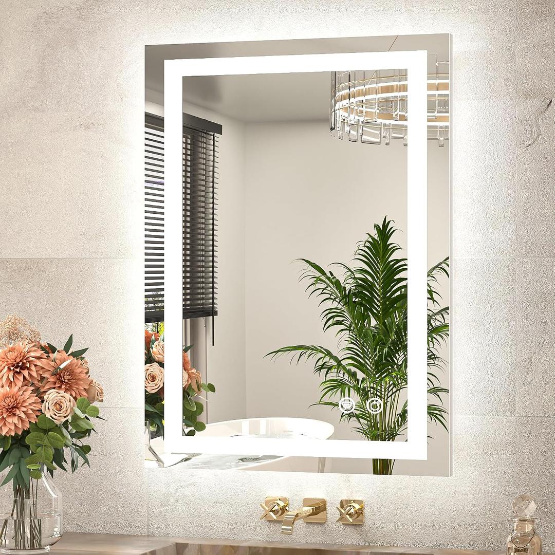 TETOTE LED Bathroom Mirror 22 x 30 Inch Lighted Bathroom Vanity Mirror with Lights, Brighter Frontlit and Backlit Light up Anti Fog Mirror, 3-Color Dimmable, Shatterproof Tempered Glass, Waterproof