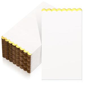 Janlaugh 50 Pcs Scalloped Cocktail Napkins with Gold Foil Edge Thick Paper Disposable Napkins Pastel Party Beverage for Wedding Dinner Birthday Party(White,7.9 x 4.3 Inch)