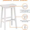 Amazon Basics Solid Wood Saddle-Seat Counter Height Bar Stools for Kitchen Island and Home Bar with Footrest, 29-Inch Height, White, Set of 2