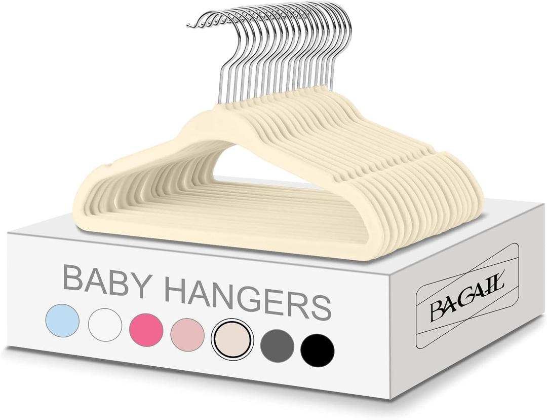 BAGAIL Kids Velvet Hangers 11 Inches Children's Clothes Hangers Non-Slip Baby Hangers for Infant/Toddler (Ivory,50pack)