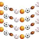 Outus 4 Pcs Sports Theme Banner 78 Inch Basketball Football Baseball Soccer Bunting Hanging Paper Garland for Birthday Baby Shower Sports Theme Party Decorations