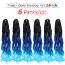 WIPPORYA Ombre blue French Curly Braiding Hair 24 Inch 6 Packs Black Loose Wave Bouncy Crochet Hair Pre Stretched 100g/pack Yaki Curly Braiding Hair for Black Women Hair Extensions (Ombre blue)