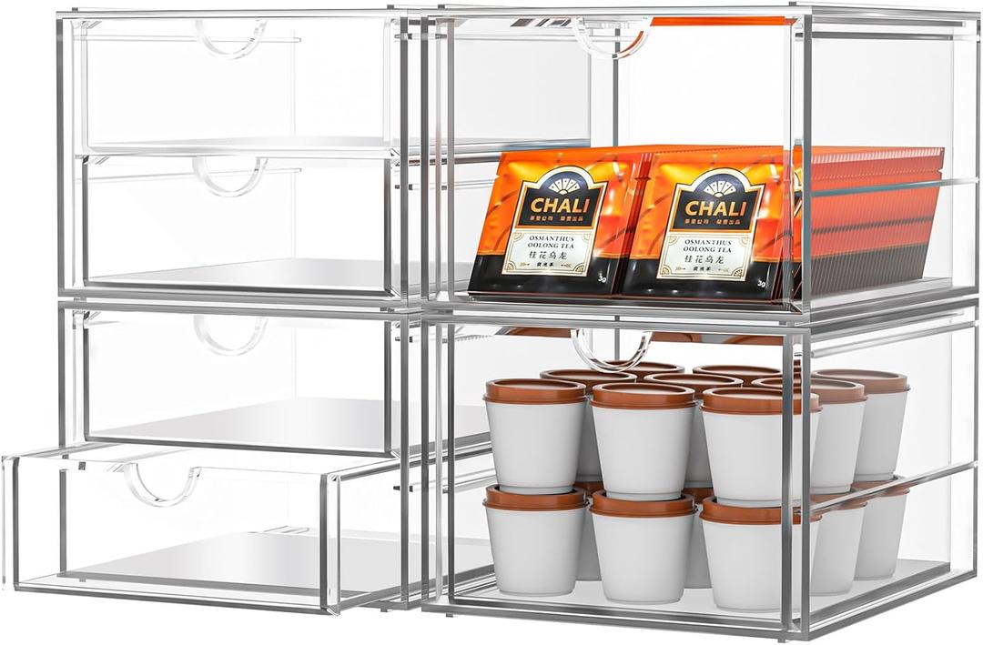 Caktraie Acrylic Makeup Organizer, 4 Pack Drawer Organizer - Transparent Desktop Storage for Cosmetics, Office Supplies & More - Clear Organizers for Home & Office Use
