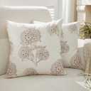 Sunday Praise Set of 2 Vintage Floral Decorative Pillow Covers 18x18 Inch Neutral Farmhouse Flower Print Throw Pillow Cases for Couch Sofa Bed Living Room Dcor,Brown