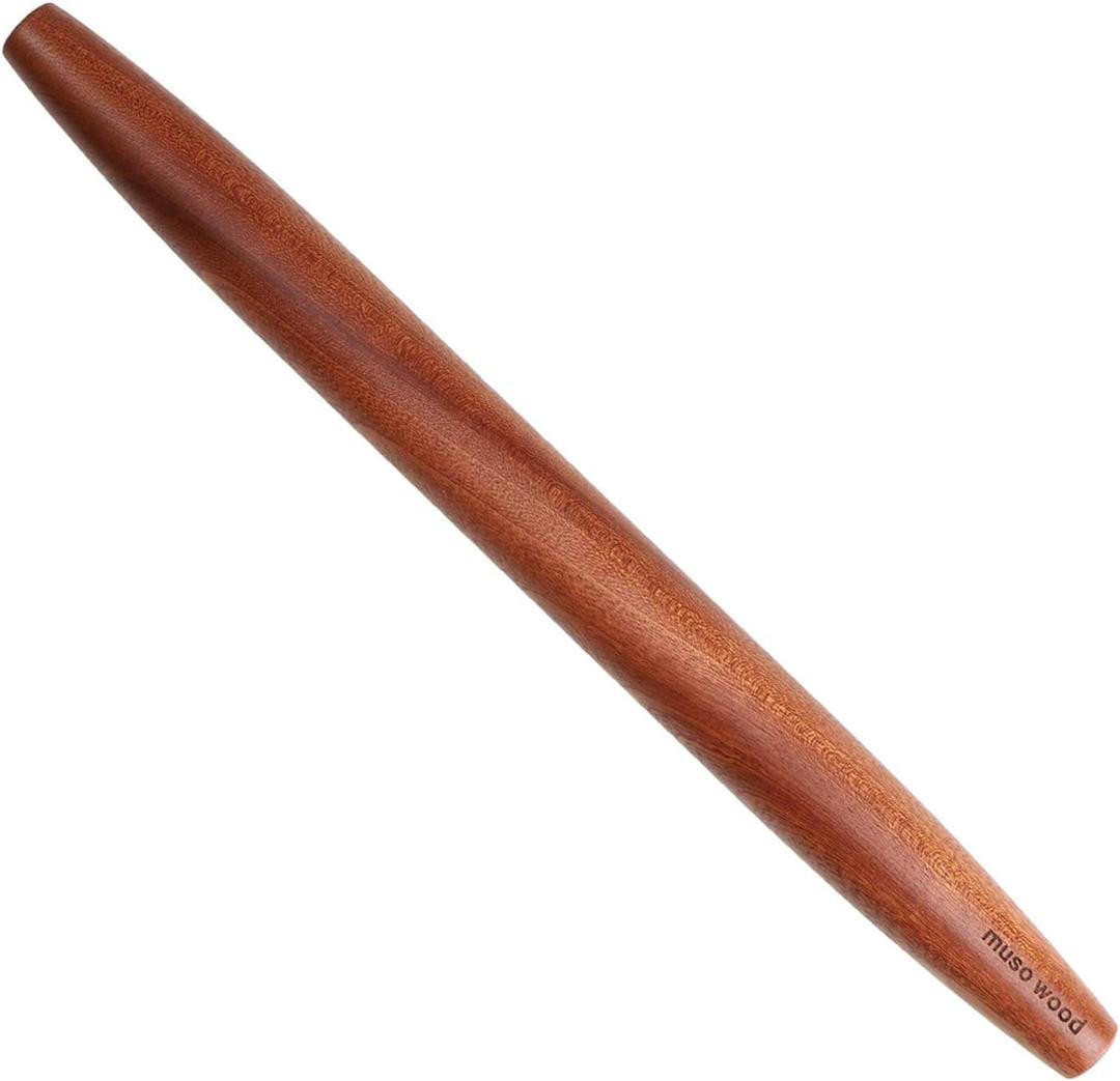 Muso Wood Sapele Wooden French Rolling Pin for Baking, Tapered Roller for Fondant, Pie Crust, Cookie, Pastry (French 15-3/4inch)