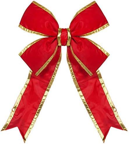 Big Red Large Outdoor Christmas Bow - Commercial House Decorative (18", Red with Gold Trim Structural 3D Nylon)