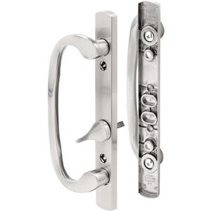Prime-Line C 1282 Mortise Style Sliding Patio Door Handle Set - Replace Old or Damaged Door Handles Quickly and Easily  Satin Nickel, Non-Keyed, Fits 3-15/16 Hole Spacing (1 Set)