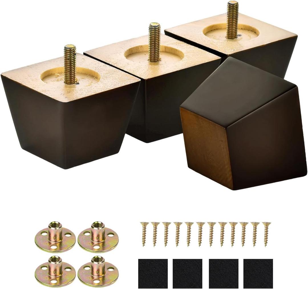 2 Inches Furniture Feet for Couch Sofa Set of 4, Replacement Furniture Legs Square Wood Legs M8 Bolt Predrilled (Espresso)
