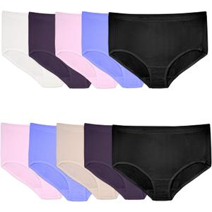 Fruit of the Loom Women's Breathable Underwear, Moisture Wicking Keeps You Cool & Comfortable, Also in Plus Size (Micro Mesh - Plus Size Brief - 10 Pack - Black/Blue/Purple)