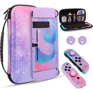 homicozy Purple Mermaid Hard Carrying Case for Nintendo Switch,Soft TPU Protective Case Cover with Portable Travel Case Compatible with Nintendo Switch for Girls