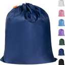 Polecasa Small Heavy Duty Laundry Bag with 130gsm Tear Resistant Fabric and Handles, Easy to Carry Durable Dirty Clothes Drawstring Bag, Perfect for College Dorm, Travel, 21x24,Navy