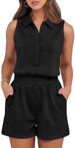 ANRABESS Romper for Womens 2025 Summer Dressy Casual Sleeveless V Neck One Piece Short Jumpsuit Lounge Travel Outfits Clothes, Size: L ANRABESS Romper for Womens 2025 Summer Dressy Casual Sleeveless V Neck One Piece Short Jumpsuit Lounge Travel Outfits Clothes, Size: L