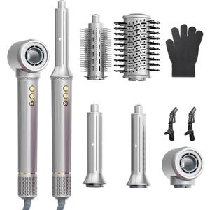 5-in-1 Blow Dryer Brush Set - 110,000 RPM High Speed Hair Dryer & Airbrush Hair Multi Styler - No Heat Damage Auto Wrap Air Curler - Magic Hot Air Styler for at Home Styling Women Gray