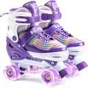 SULIFEEL Roller Skates for Girls with Light up Wheels and Colorful Ripple 4 Sizes Adjustable Skates for Toddler Kids and Youth (Large-(3.5-6), Purple)