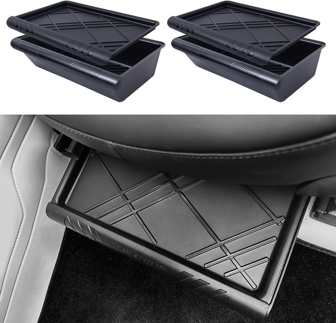 Tesla Model Y Under Seat Storage Box Organizer 2 Pack Hidden Tray Underseat Bins with Lid Fit Tesla Model Y 2020-2025 Juniper (Model Y Juniper Can Only Be Installed At The Rear of The Front Seats)