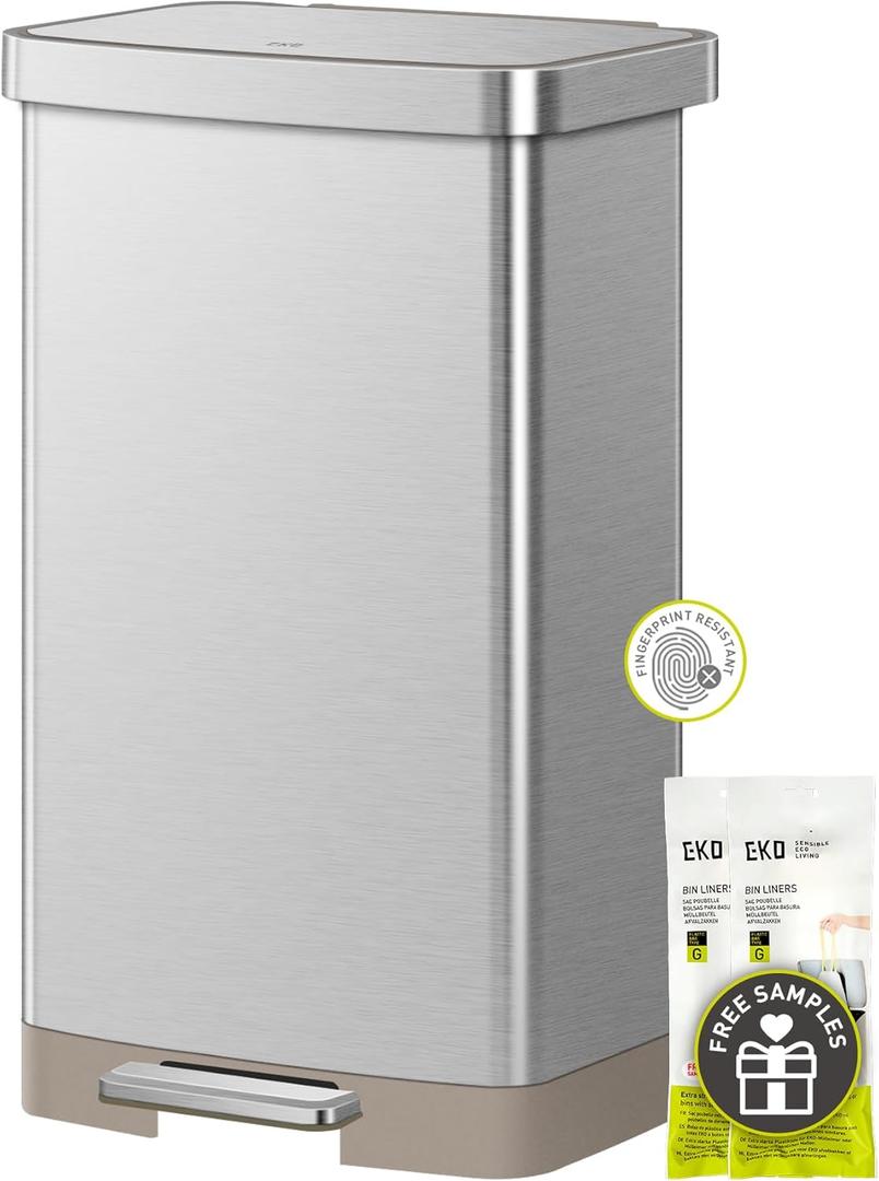 EKO Hudson Matte Stainless 75 Liter/20 Gallon Step Trash Can with Rear Trash Bag Storage Compartment (75 Liter)