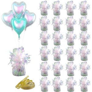 Aluminum Foil Balloon Weights for Parties (24 pcs) - 0.31lb (140g) Each - Premium Balloon Anchors for Birthday, Wedding, Dinner, Indoor & Outdoor Decorations(Lridescent 24pcs)