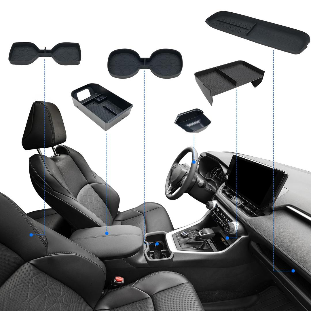 ELECFRESH 6PCS Center Console Organizer Tray for 2025 2024-2019 Toyota RAV4 Accessories, Armrest Storage Box, Driver Storage Drawer, Passenger Storage Mat Console Cup Holder Inserts for Toyota RAV4
