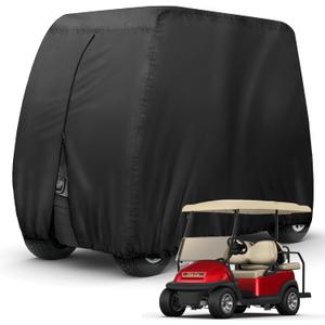 Golf Cart Cover 4 Passenger Heavy Duty, 420D Waterproof Golf Cart Covers Extended Roof Compatible with EZ GO Club Car Yamaha Golf Carts, Outdoor Dustproof 4 Seat Club Car Cover (Up to 112 Inch), L- For 2+2/4 Passenger Cart
