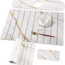 3 PCS Large Stone Dish Drying Mat for Kitchen Counter, Quick Dry Stone Dishes Mats, Sink Faucet Mat, Marble Water Absorbing Diatomaceous Earth Drying Pad for Countertop Tableware, Bottles (24*16inch+16*4inch+8*4inch, White Gold Marble)