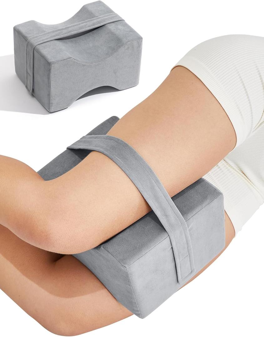 UJPFEO Knee Pillow for Side Sleepers, Leg Pillow for Sciatica, Back, HIPS, Knees, Joints Pain Relief,Pillows for Between Legs While Sleeping Spine Alignment Support & Relieves Pressure,Natural Gray