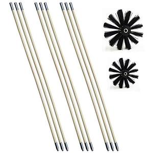 Chimney Cleaning Brush Dryer Duct Cleaner 2-in-1 Kit Fireplace Drier Vent Lint Sweeping Tools 18’ Flexible Rods Rotary System Working with or Without Drill Set of 2