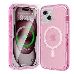 Luckwhale for iPhone 15 Plus Case, Fits Magsafe, Heavy Duty Shockproof Protection Phone Cases with Screen Protector*1, Magnetic Transparent Protective Cover for iPhone 15 Plus 6.7 '', Pink