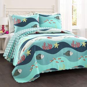 Lush Decor Sealife 2-Piece Quilt Set, Twin, Blue