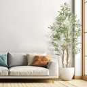 OXLLXO 7.2ft Artificial Olive Tree (85in) with Plastic Nursery Pot Faux Olive Silk Tree, Fruits Fake Plant for Office House Farmhouse Living Room Home Decor (Indoor/Outdoor)