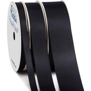 Ribbli 3 Rolls Double Faced Solid Satin Black Craft Ribbon,Total 30 Yards,(1/4 Inch x 10-Yard,5/8 Inch x 10-Yard,1 Inch x 10-Yard),Use for Bows Bouquet,Gift Wrapping
