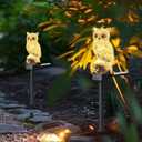 Garden Owl Solar Light, 2 Pack Resin Owl Statue, Waterproof Owl Figurines on Stake for Outdoor Garden Pathway to Scare Birds Away, Gifts for Owl Lovers