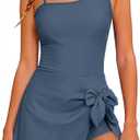 Funnycokid Girls One Piece Swimsuit Padded Bathing Suit Teen Skirted Swimwear (10, Blue Floral)